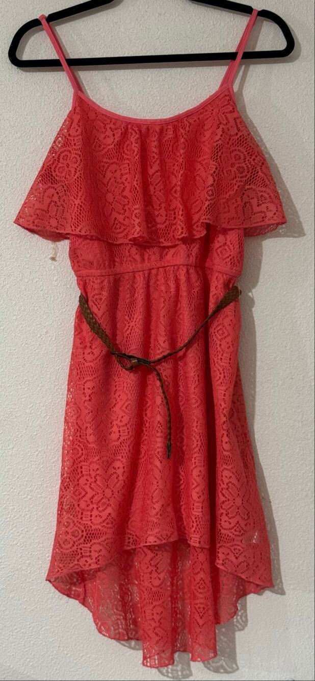 Almost Famous Hot Pink Lace High-Low Dress with Braided Belt Beach Brunch Size M